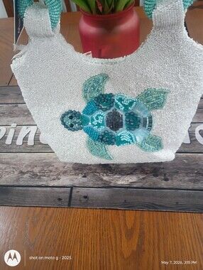 Viral Made in India Beaded Sea Turtle Bag in White and Aqua